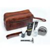 Vintage Brown Leather Toiletry Bag Single Zipper